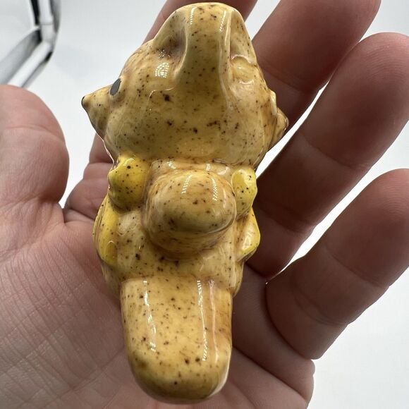 Rare Vintage Macrame Ceramic Bead Baby Bear Brown Yellow Bow Figurine Stuffy - Picture 2 of 7